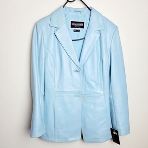 Pale Blue Leather Blazer S
